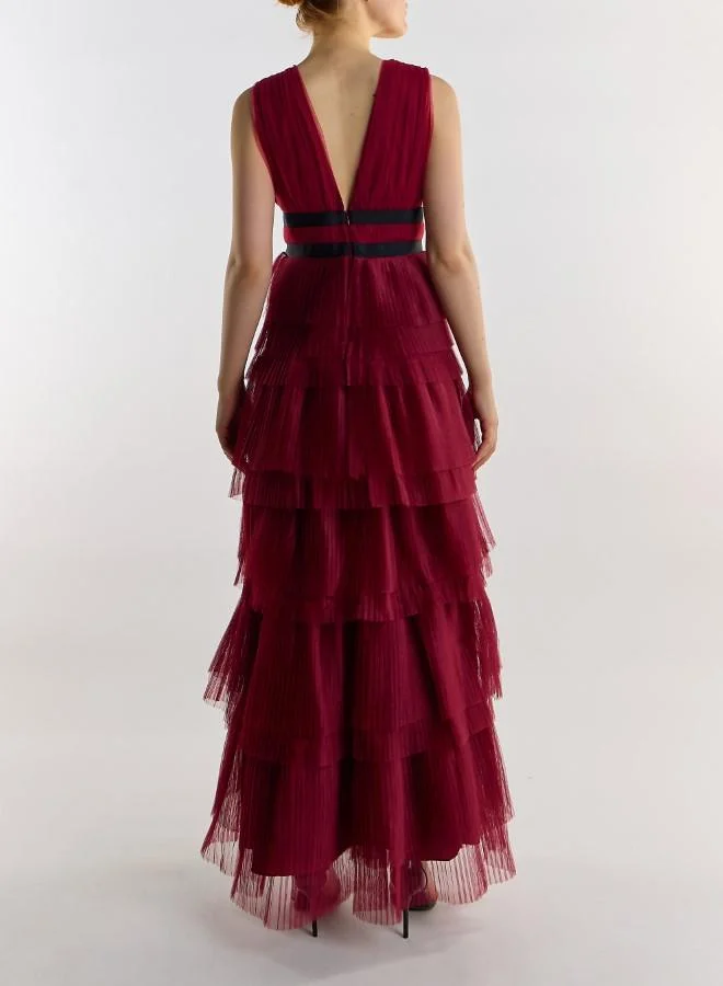 ترو ديكادينس Eliza Plunge Front Tulle Layered Maxi Dress